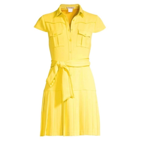 Alice + Olivia Yellow Yoko Short-sleeve Pleated Shirt Dress - Picture 15 of 15